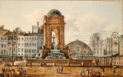 Blick auf den Platz und den Brunnen im Marche des Innocents, Paris, ca. 1810 von Victor Jean Nicolle